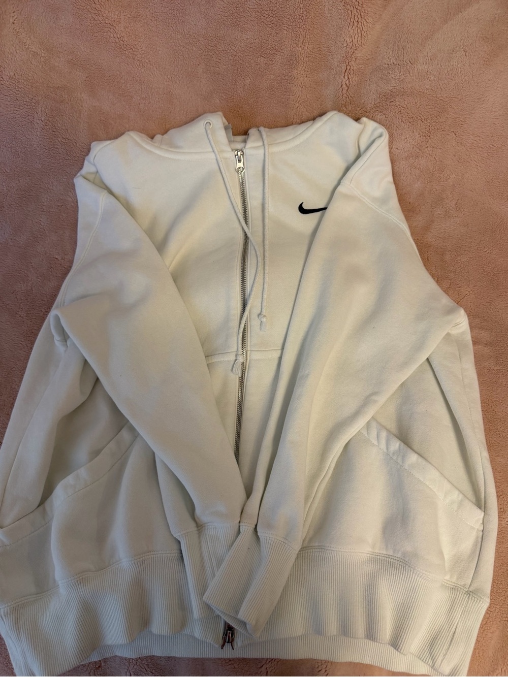 Nike Cream Zip-Up Hoodie with Black Swoosh